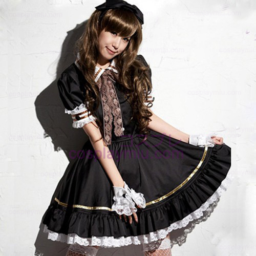 Schwarz Schöne Lolita Maid Outfit Minirock Cosplay Kostümes