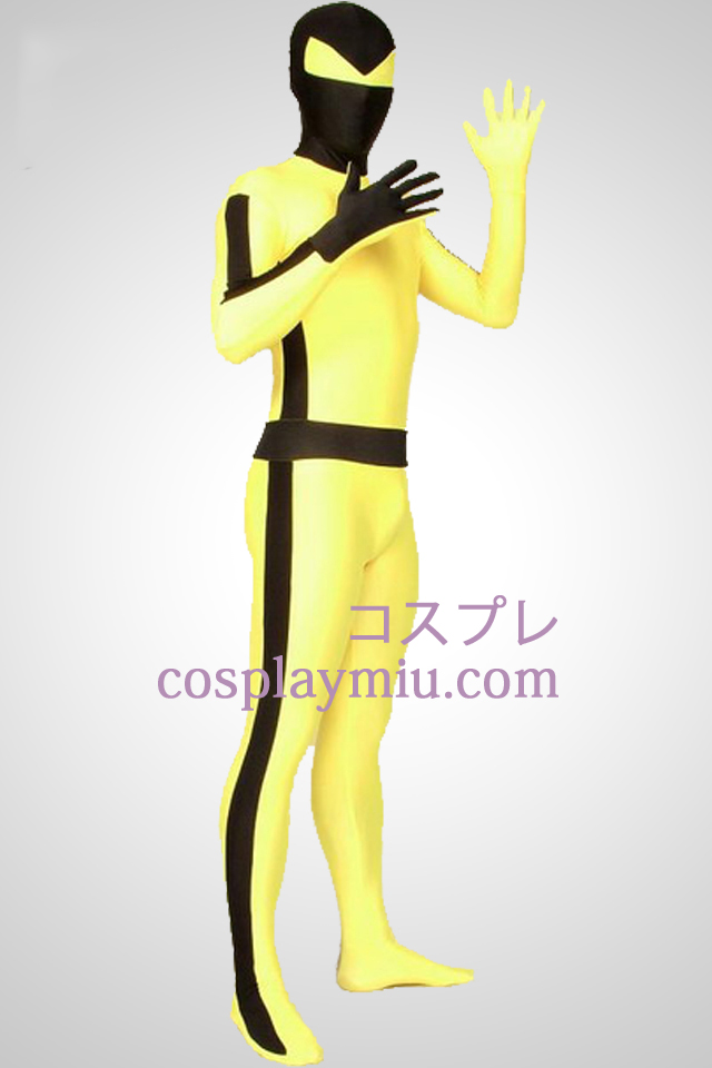 Gelbe und schwarze Streifen Bruce Lee Lycra Spandex Zentai Superhelden-Anzug