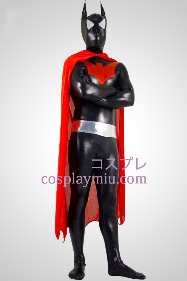 Shiny Metallic Batman Zentai-Anzug mit roten Cape