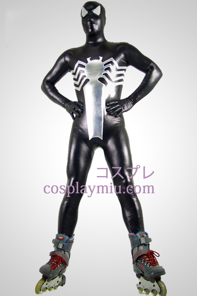 Schwarz und Silber Metallic Spiderman Superheld Zentai Anzug