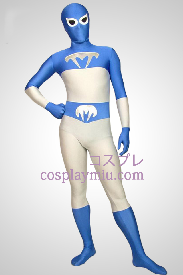 Weiß und blau Lycra Ganzkörper-Superheld Zentai-Anzug