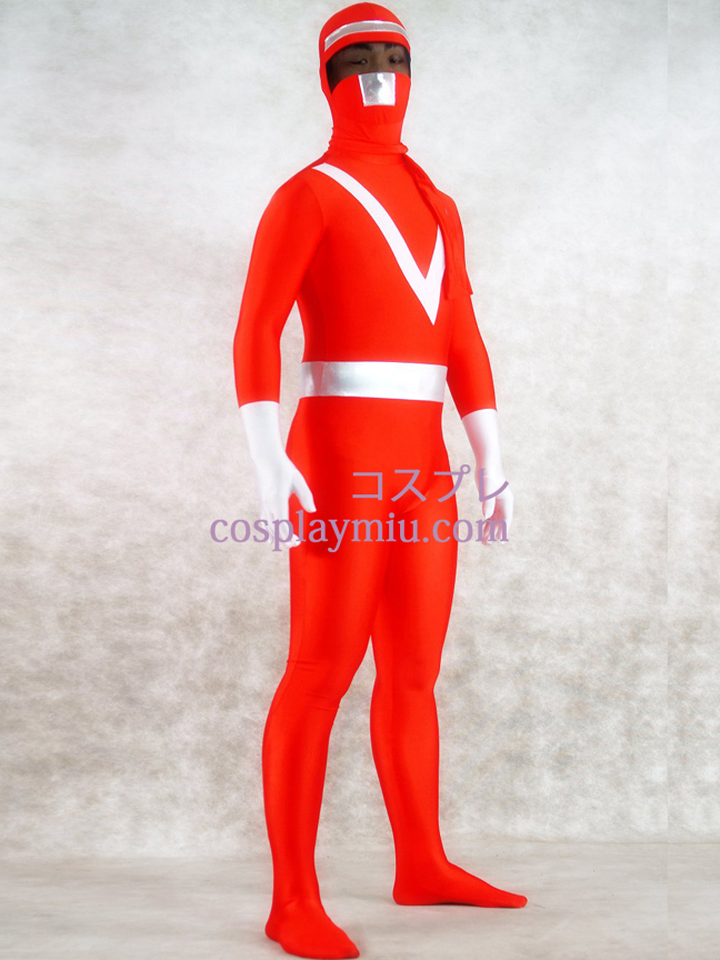 Red Lycra Spandex und Sliver Metallic Look Zentai Anzug
