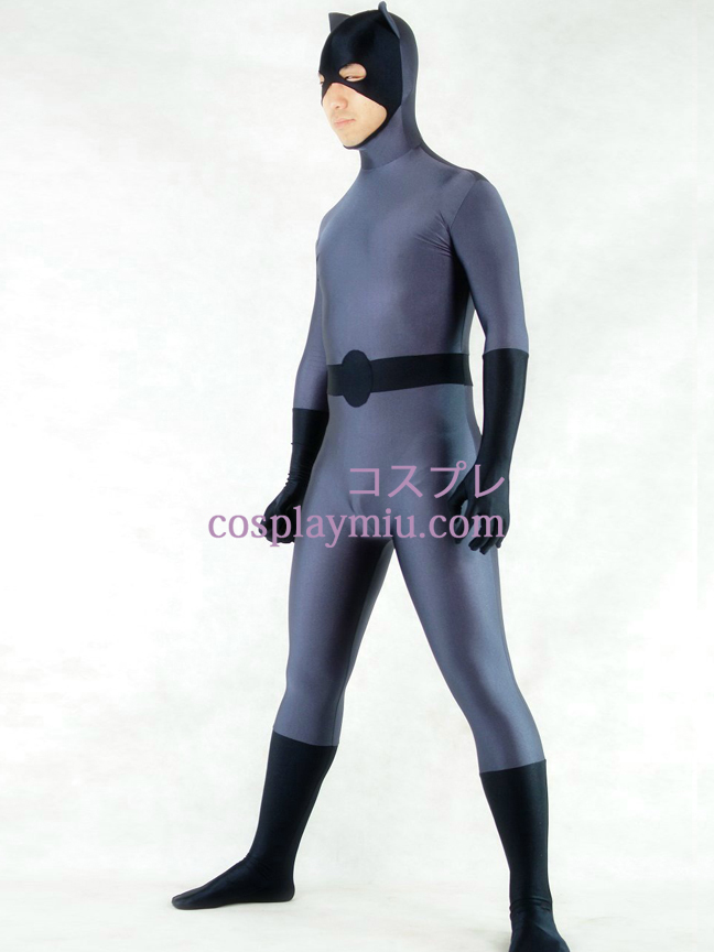 Grau und Schwarz Lycra Spandex-Superheld Batman Zentai-Anzug