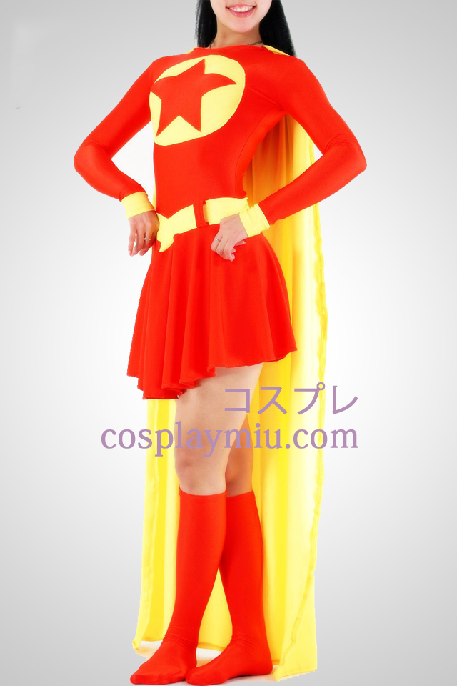 Rote und gelbe Super Woman Lycra Superheld Catsuit