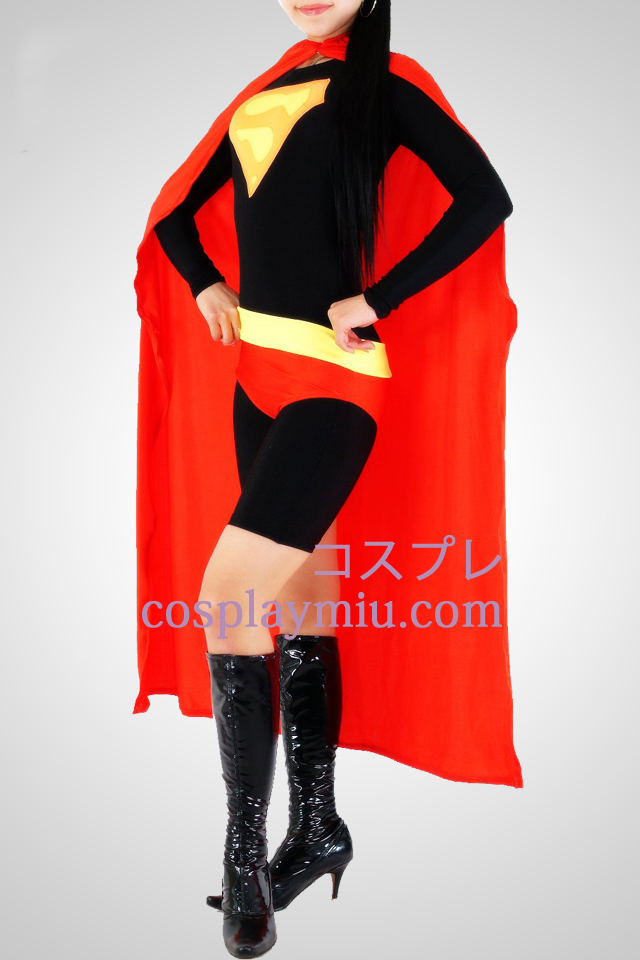 Rote und schwarze Super Woman Lycra Spandex Catsuit
