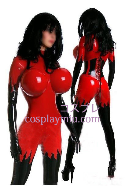 Sexy Rot und Schwarz Weiblich Latex Catsuit mit aufblasbaren Büste