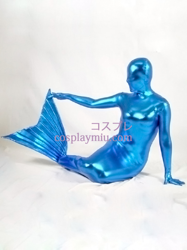 Blau Metallic Shiny Zentai-Anzug Meerjungfrau