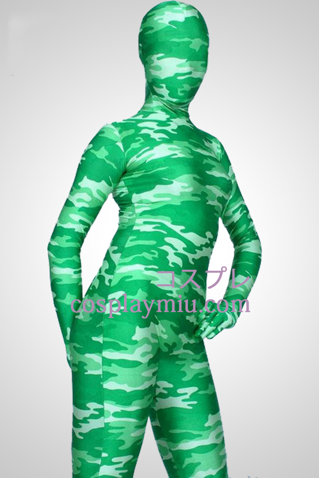 Hellgrüne Tarnung Farbe Lycra Spandex Zentai-Anzug
