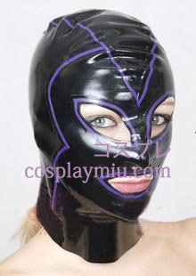 Shiny Black Female Cosplay Gefüttert Latexmaske mit offenen Augen und Mund