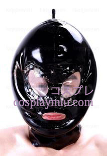 Shiny Black zwei Schichten Latex-Maske mit Augen-und Transparent Mund