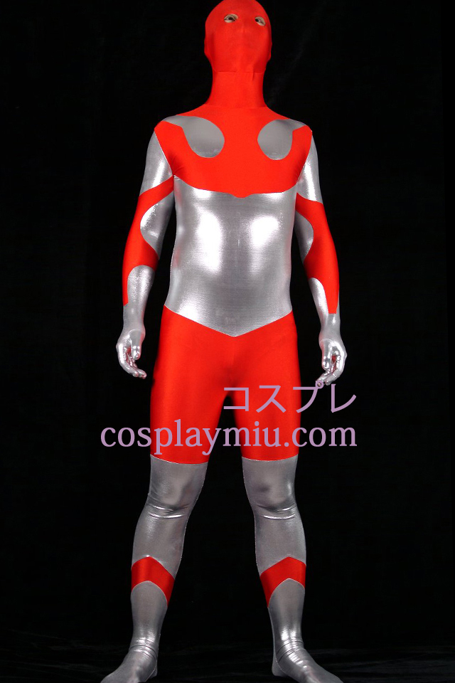 Red Lycra Spandex-und Silber-Metallic Unisex Zentai-Anzug
