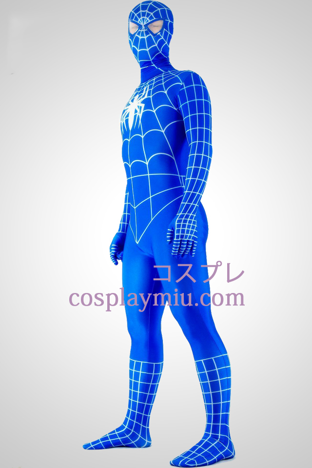 Blau-und Weiß Lycra Spandex Spiderman Superheld Zentai Anzug