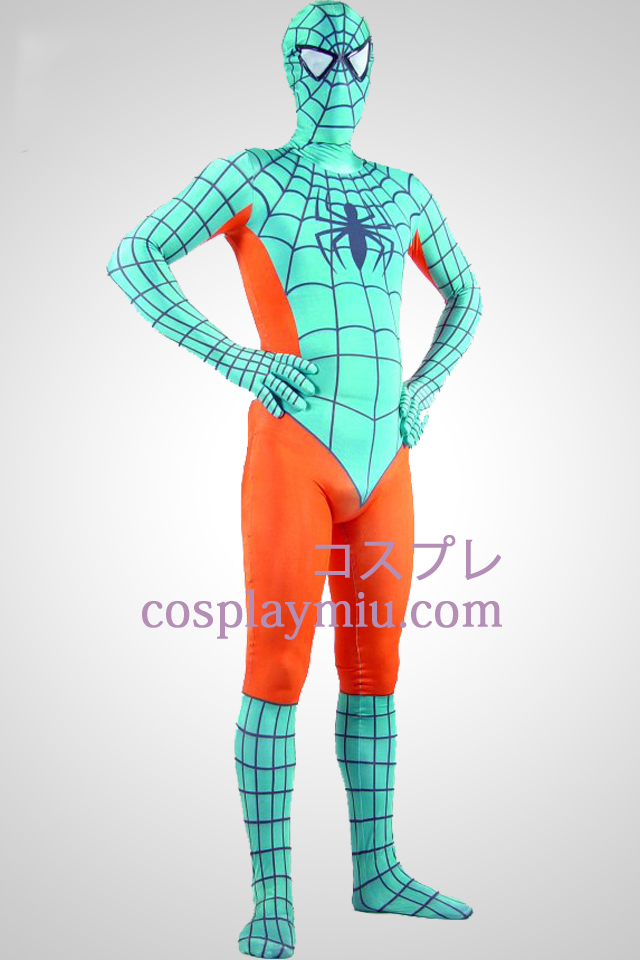 Hellgrün und Orange Lycra Spandex Spiderman Zentai-Anzug