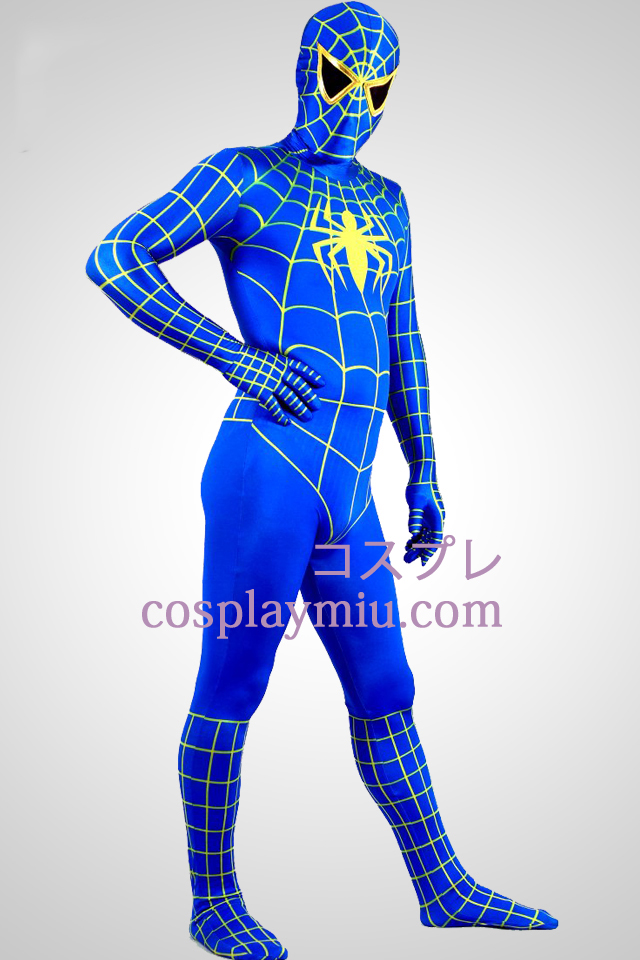 Blau und Gelb Lycra Spandex Spiderman Superheld Zentai Anzug