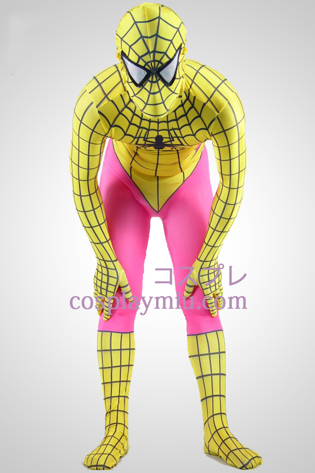 Gelb und Rosa Lycra Spandex Spiderman Zentai-Anzug