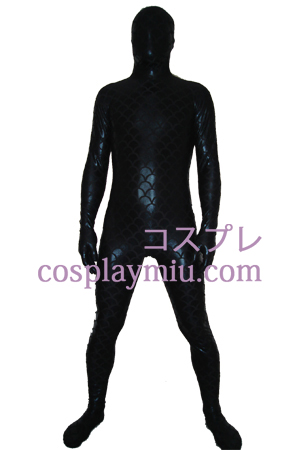 Black Fish-Scale-Metallic Look Zentai Anzug