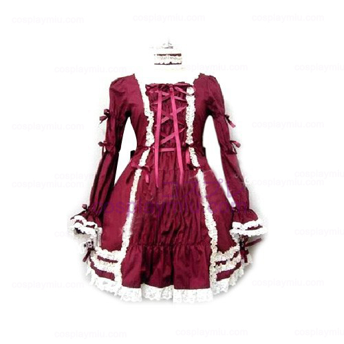 Elegante Burgunder langärmelige Kleid Lolita Cosplay Kostüme