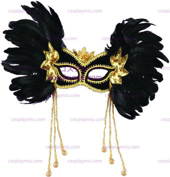 Venezianische Maske schwarz W Feathers