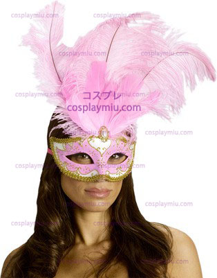 Carnival Mask Big Feather Rosa