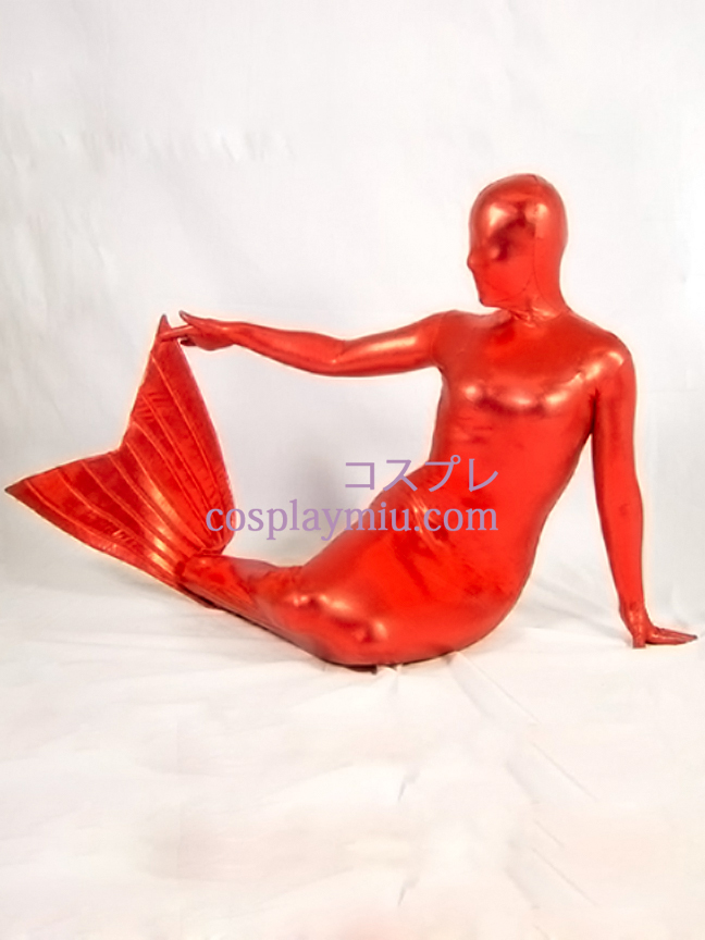 Red Metallic Shiny Zentai-Anzug Meerjungfrau