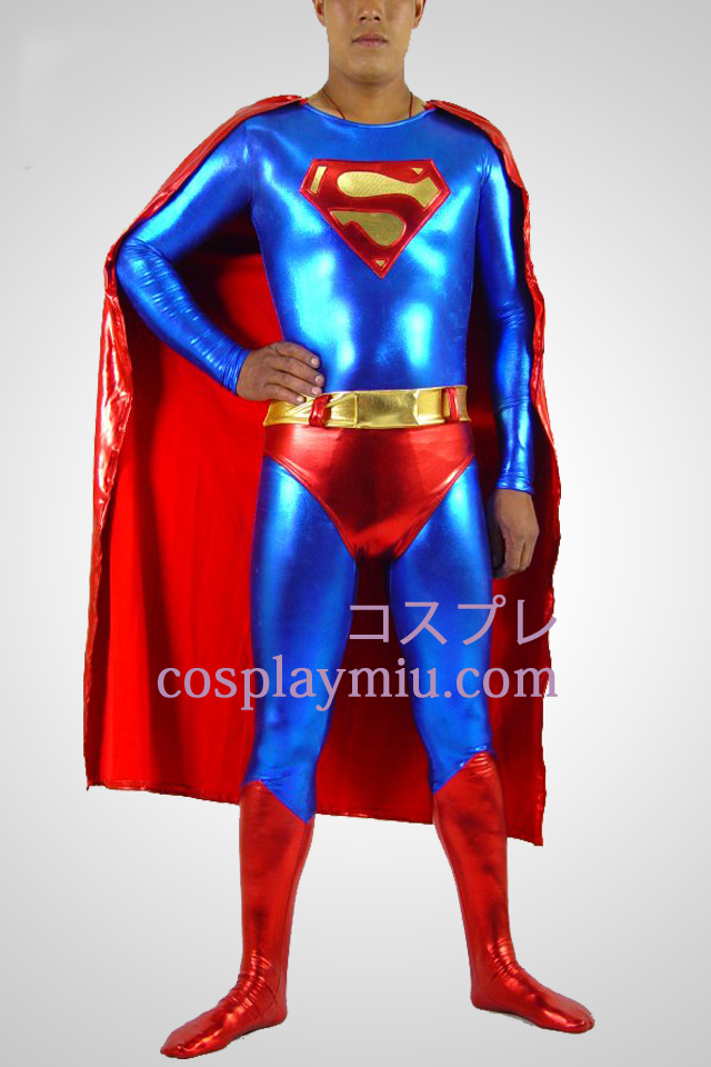 Blau und Rot Metallic Superman Superheld Catsuit