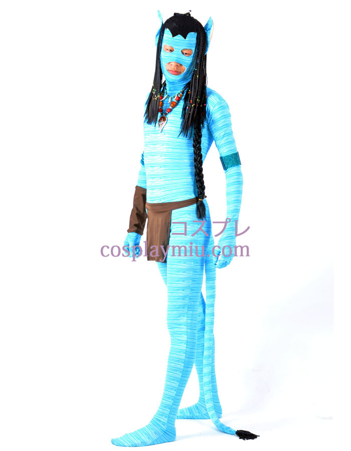 Blau Avatar Lycra Spandex Zentai Superheld mit Perücke und Zubehör