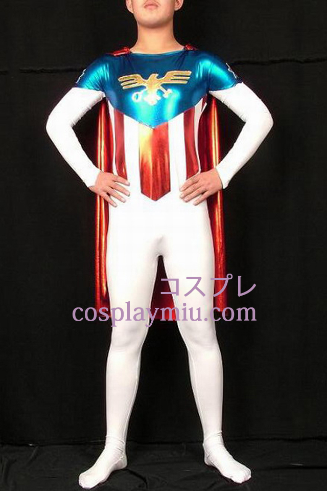 Flagge Superman Lycra und glänzend Metallic Superheld Zentai-Anzug