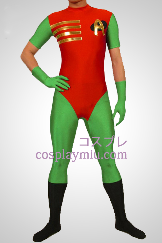 Rot Und Grün Robin Hood Lycra Spandex Superheld Zentai-Anzug