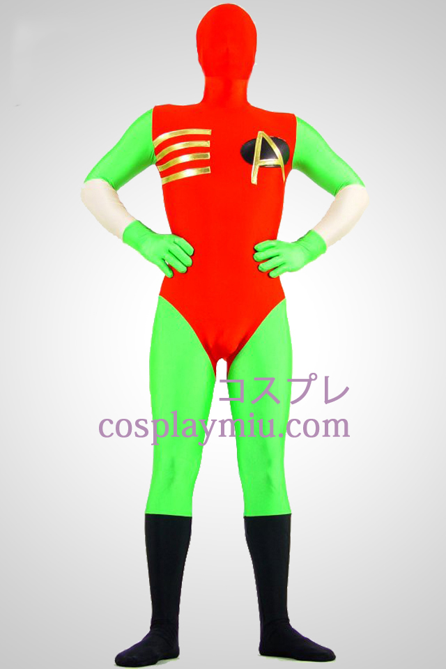 Grüne und Rot Lycra Spandex Zentai-Anzug