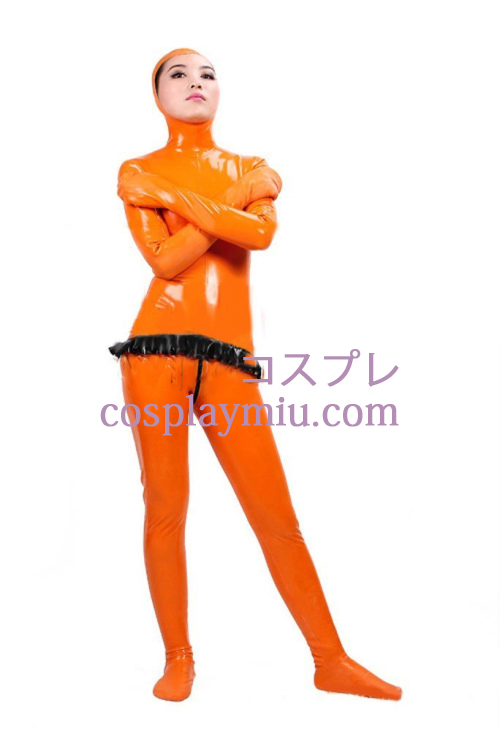 Orange Full Body Latex Catsuit mit Dachte Open Face