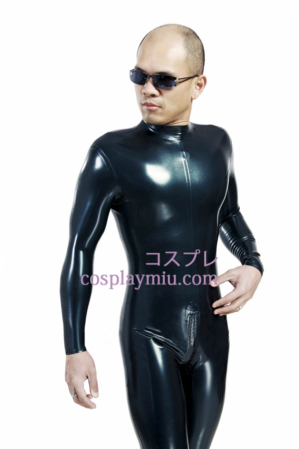 Glänzendes Schwarz mit langen Ärmeln Latex-Kostüm
