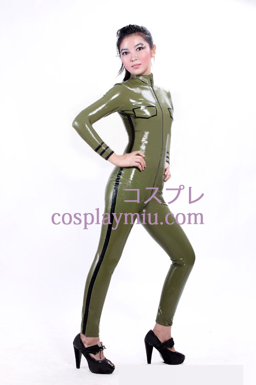 Armee-Grün Sexy vorne offen Shiny Metallic Catsuit