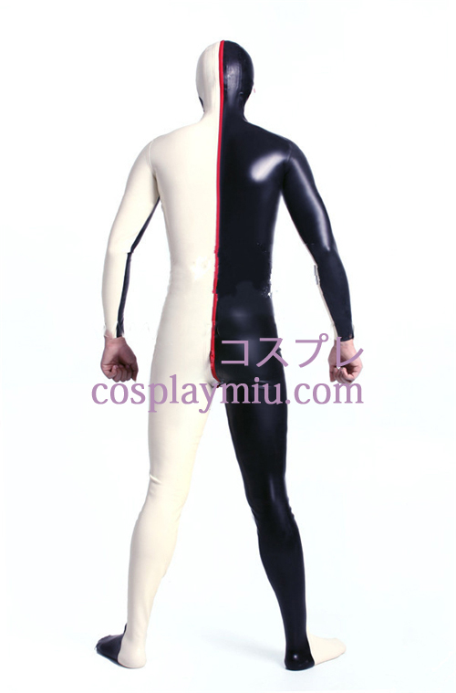 Schwarz Weiß Lycra Spandex Zentai-Anzug mit offenen Augen und Mund