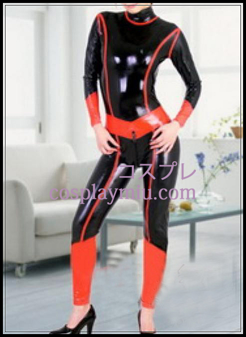 Schwarze und rote Ganzkörper-Latex-Kostüm Dachte