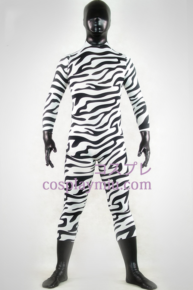 Shiny Metallic Weiße und schwarze Zebra Zentai-Anzug