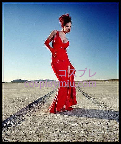 Red Sexy Female Latex Langes Kleid