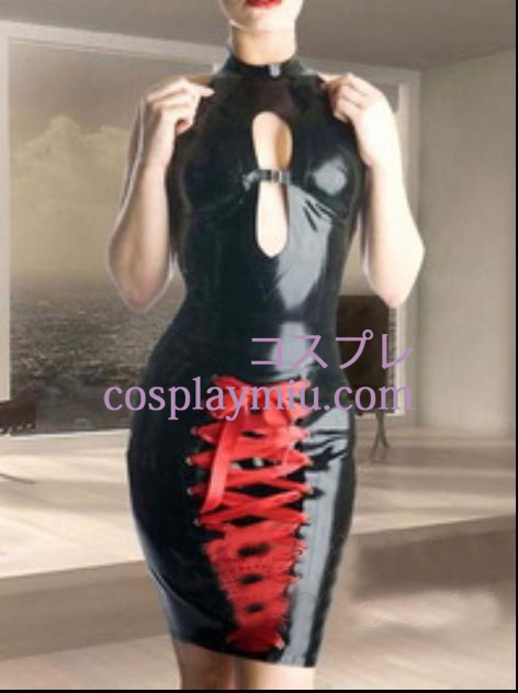 Sexy ärmellose schwarze und rote Female Latex-Kostüm