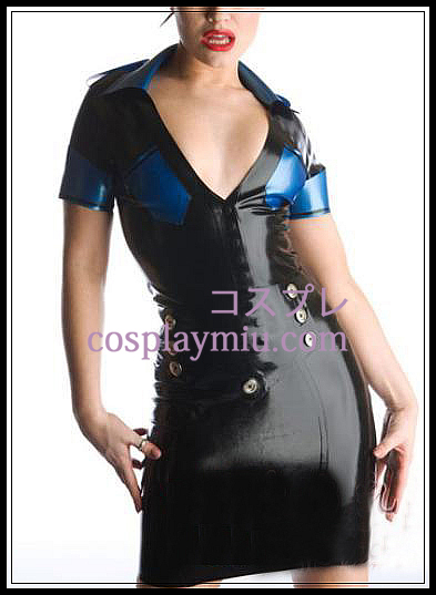Schwarz und Blau mit V-Ausschnitt Latex-Kostüm