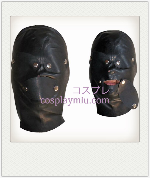Schwarz Full Face Dachte Latexmaske mit Wechsel Eyeshade und Mund-Muffel
