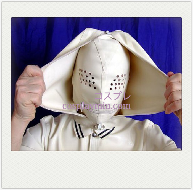 Weiß Full Face Dachte SM Latex-Maske mit Mesh und Reißverschluss Mund