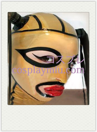 Gelb und Schwarz Gefüttert Latex-Maske mit Perücke, offenen Augen und Mund