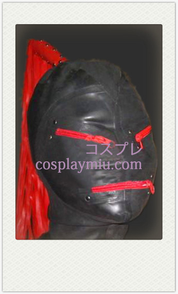 Black Latex-Maske mit Red Perücke, Augen und Mund mit Reißverschluss