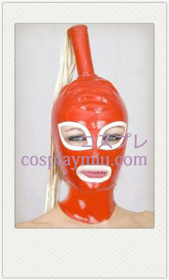 Sexy Red und White Female Latex Maske mit offenen Augen und Mund