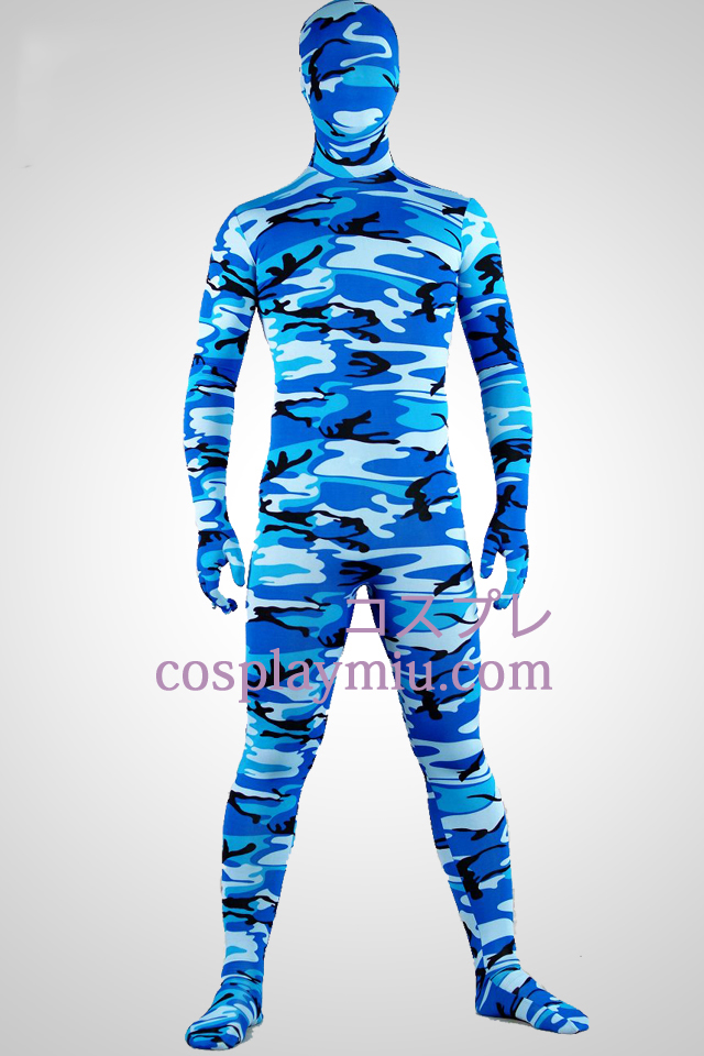 Blau Tarnung Lycra Spandex Zentai-Anzug