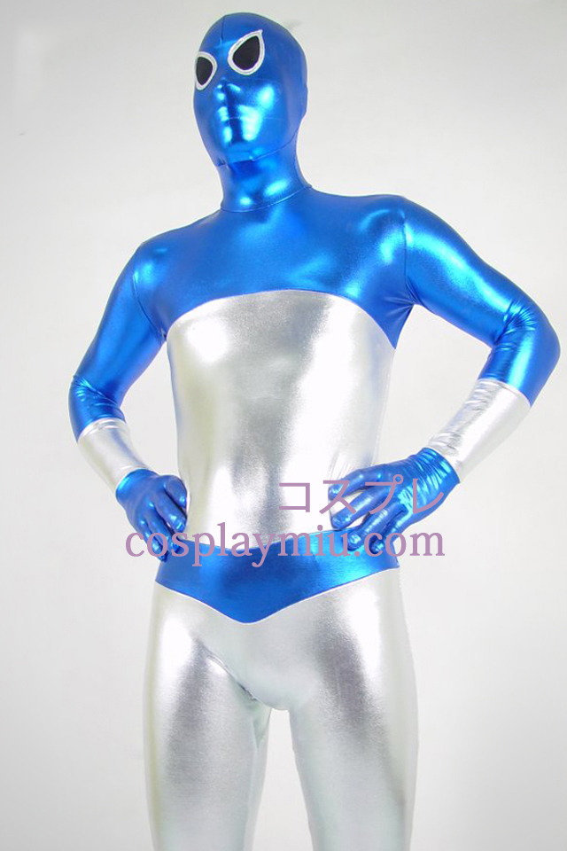 Blau und Silber Metallic Look Zentai Anzug