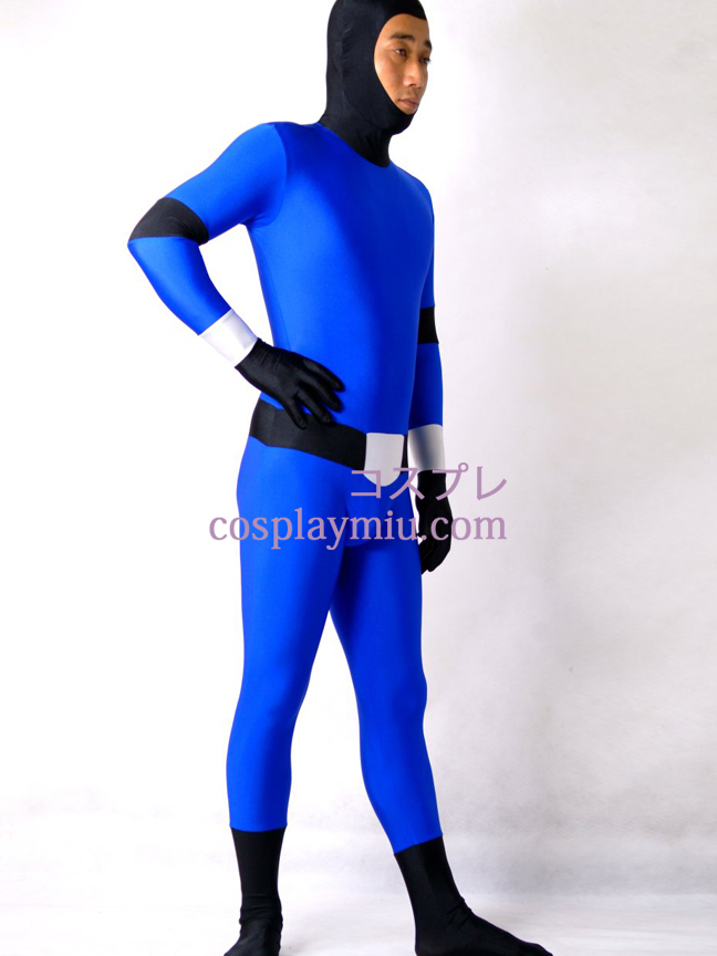 Blau und Schwarz Lycra Spandex Zentai-Anzug mit Gesicht öffnen
