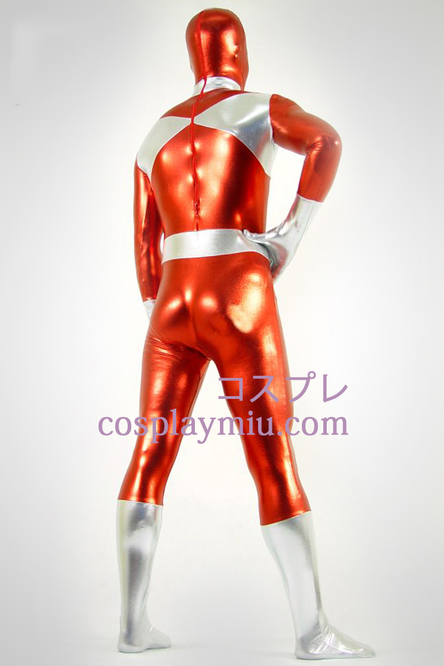 Silber und Rot Metallic Look Zentai Anzug