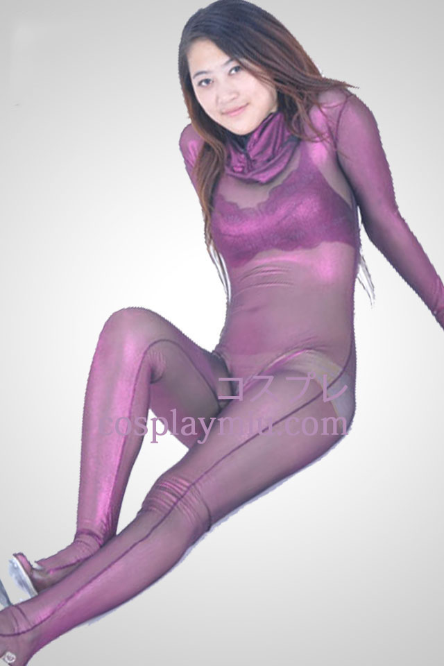 Purple Velvet Semi-transparent Zentai-Anzug