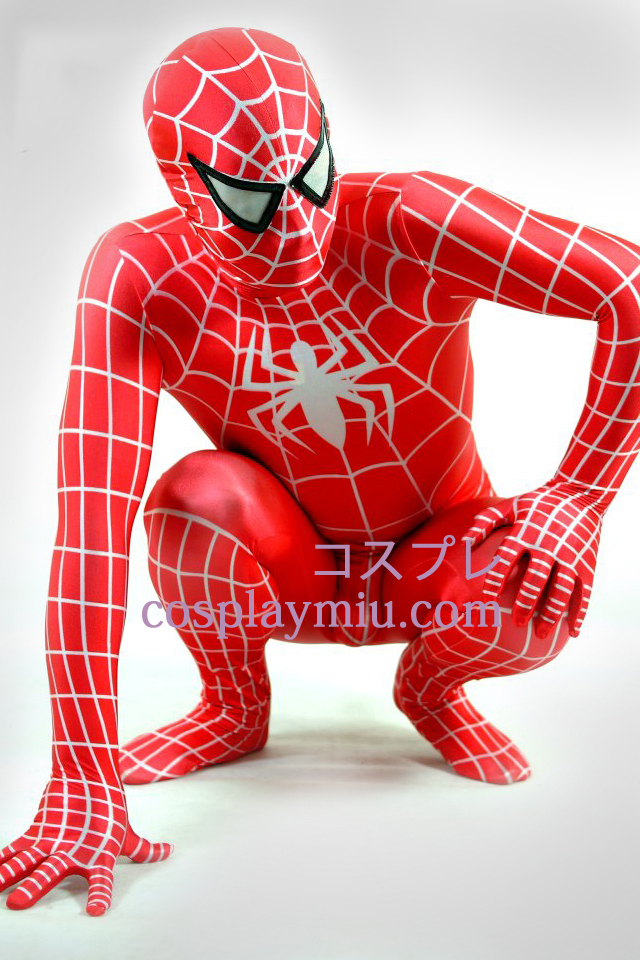 Rot und Weiß Lycra Spiderman Superheld Zentai Anzug