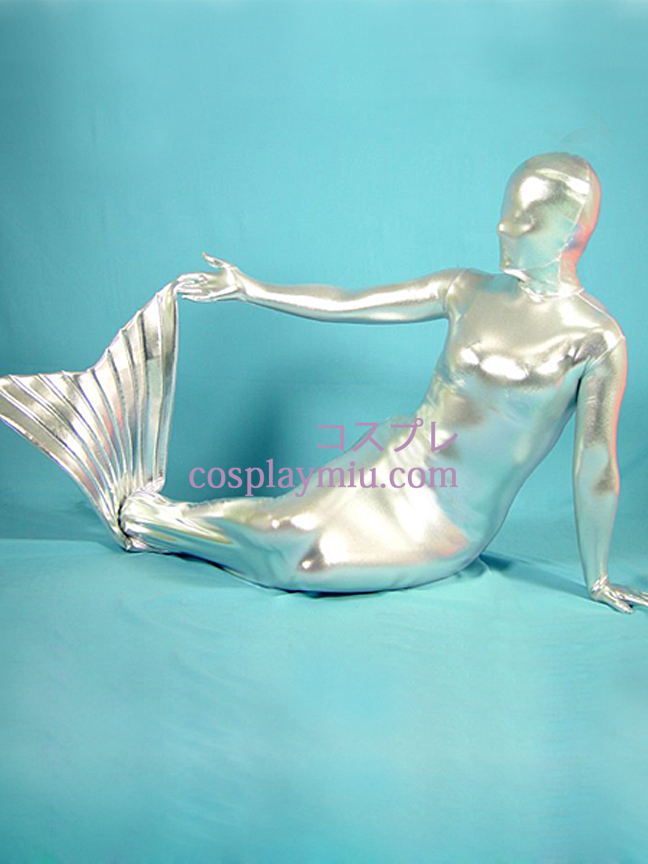 Silber Metallic Shiny Zentai-Anzug Meerjungfrau